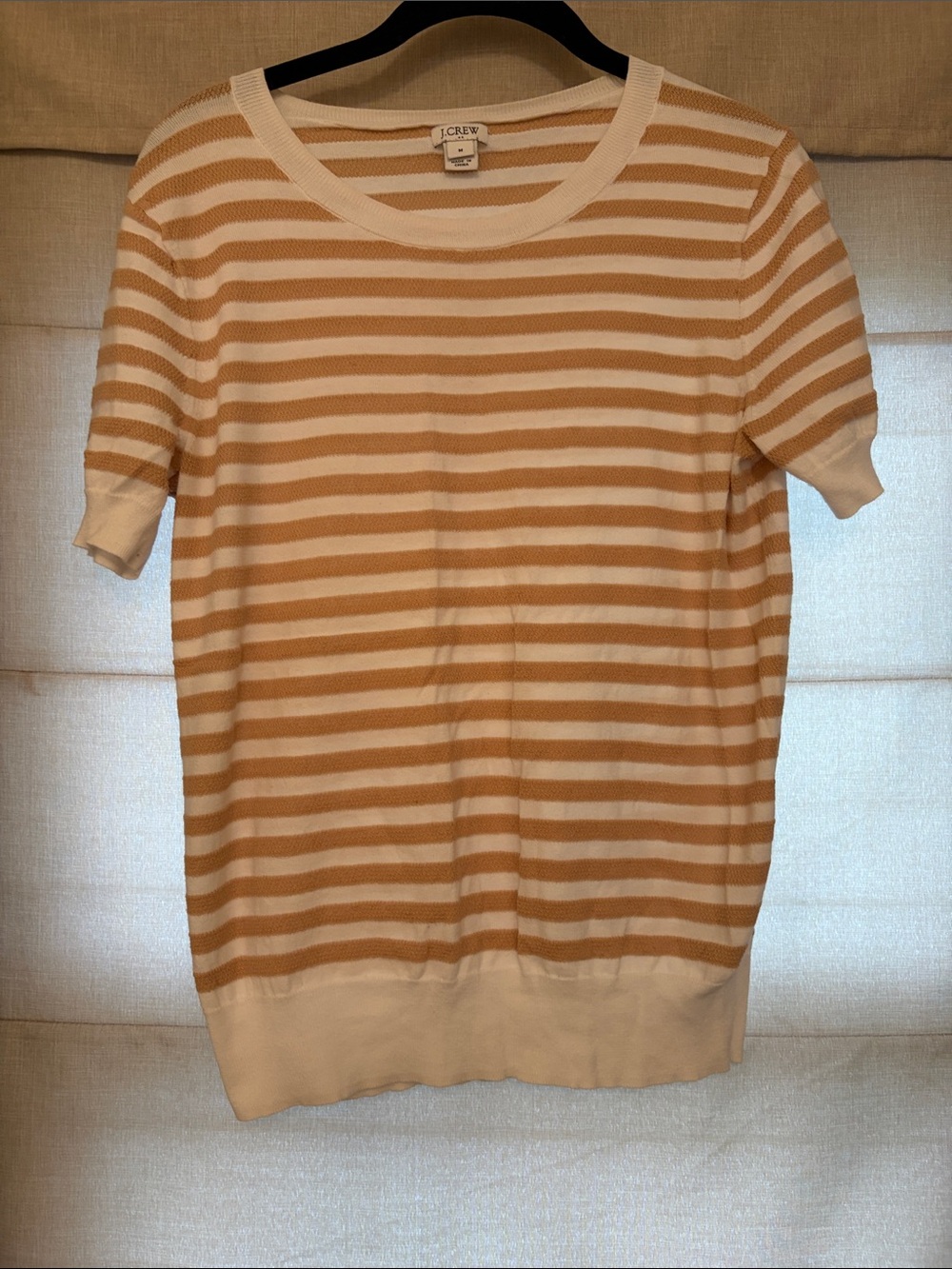 J. Crew Striped Short Sleeve Crewneck Sweater in Cream and Tan
